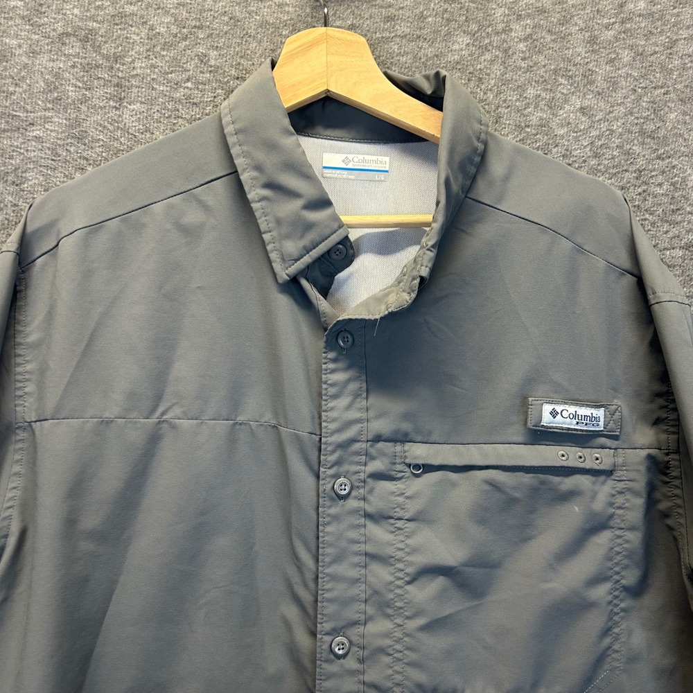 Columbia PFG Tamiami II Men Gray Long Sleeve Fishing Shirt FM0278 L Large